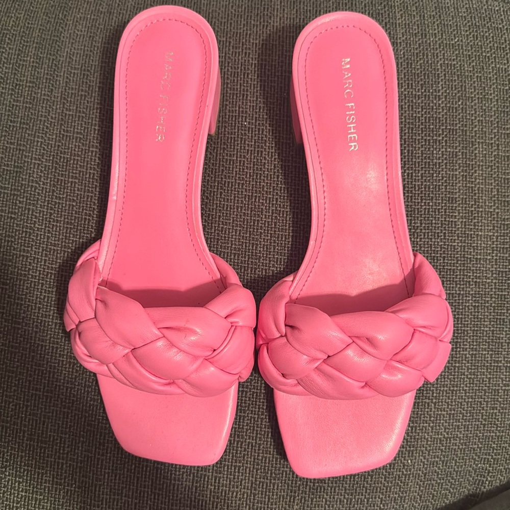 Marc Fisher sz 8.5 braided pink sandals heels shoes slide block